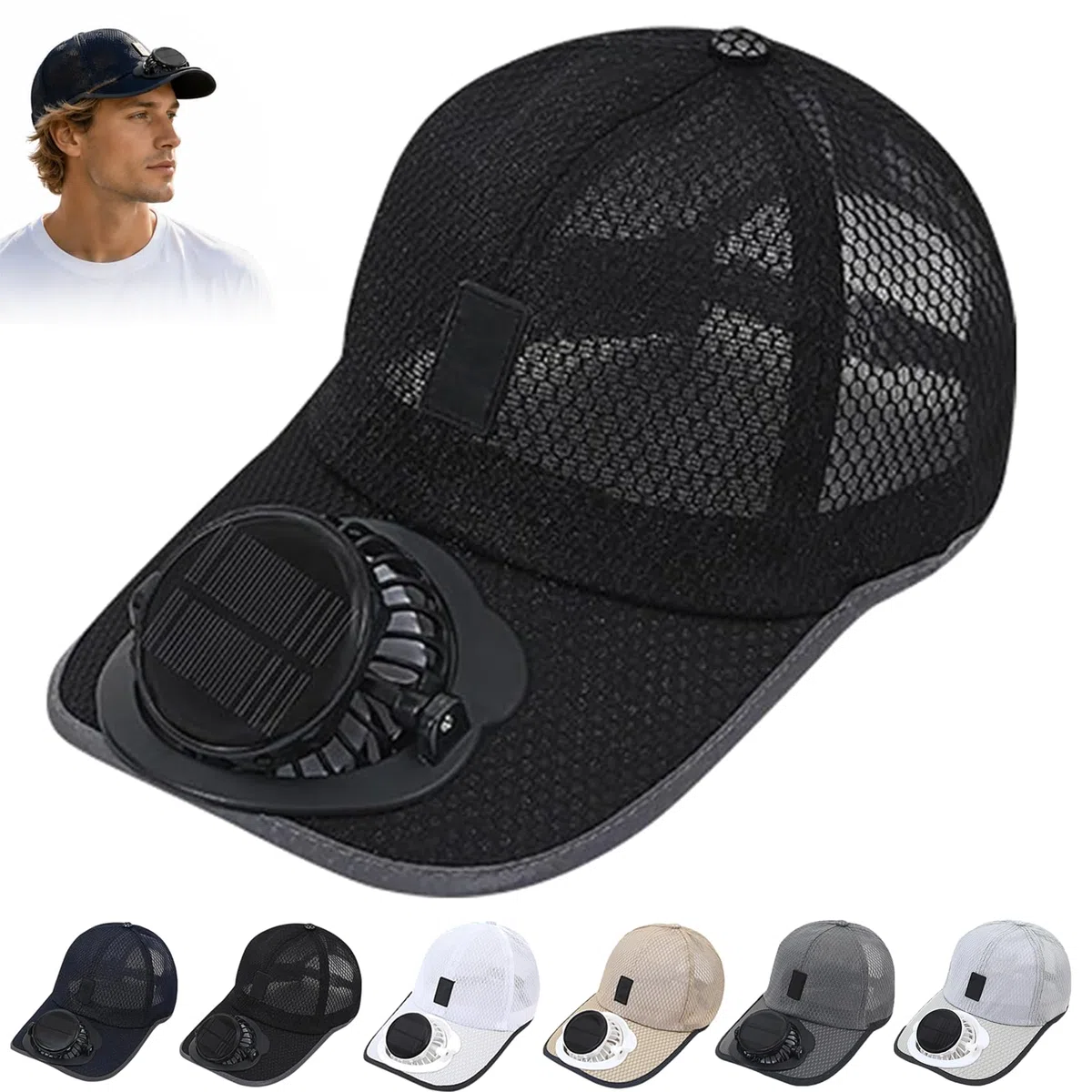 Mütze mit Ventilator, Cap mit Ventilator Solar, USB Aufladbarer KüHl-Sonnenhut, Verstellbarer Sonnenhut für Outdoor-Camping, Radfahren und Angeln