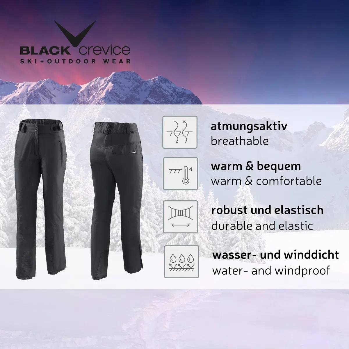 BLACK CREVICE Damen Skihose wärmeisolierend atmungsaktiv wind- & wasserdicht