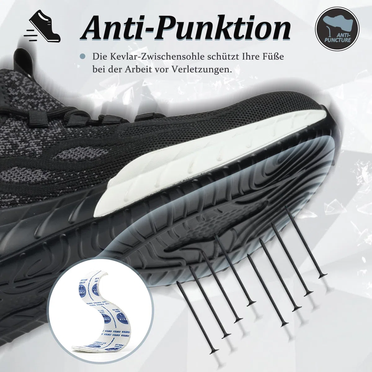 Sicherheitsschuhe Damen Leicht Sportlich Arbeitsschuhe Herren Atmungsaktiv Stahlkappenschuhe rutschfest Schutzschuhe mit Stahlkappe