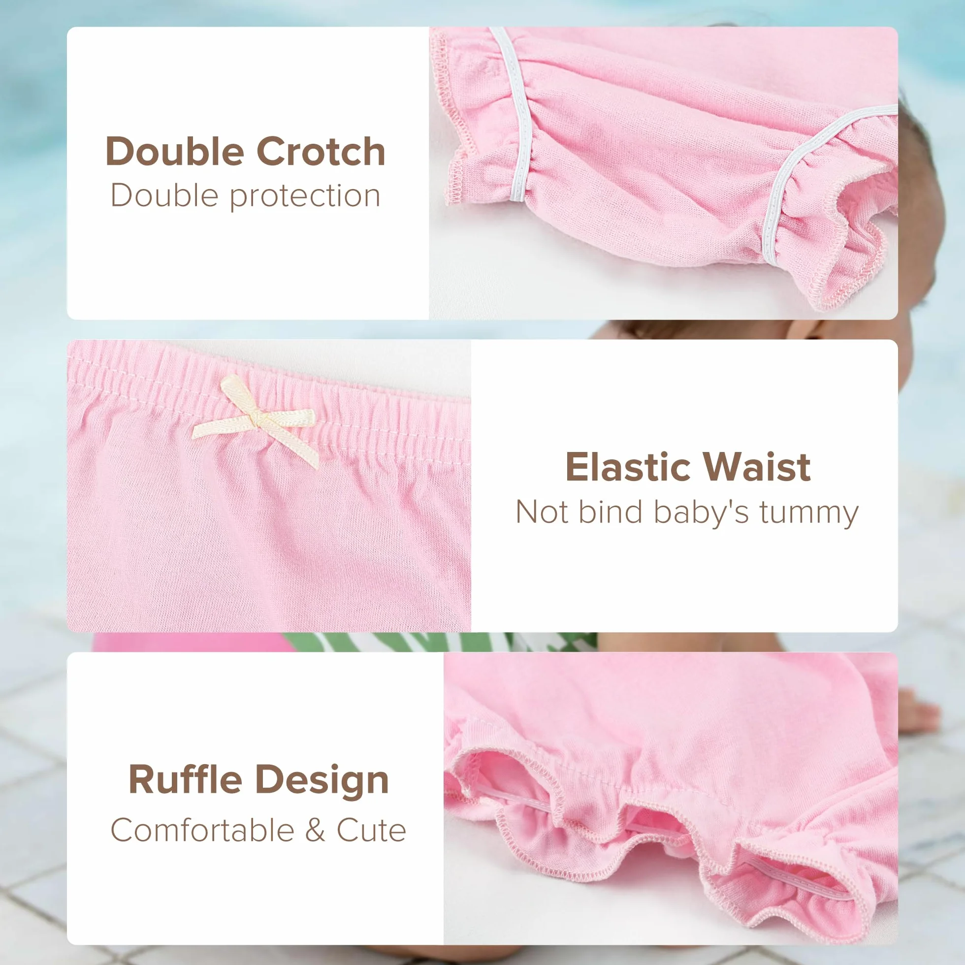 Höschen Packung mit 4 Baby Unterwäsche Kleinkinder Windelhosen Unterwäsch, Komfort Elegant Uni-Farbe mit Prinzessin Rüschen Unterhose Unterwäsche für Baby Mädchen