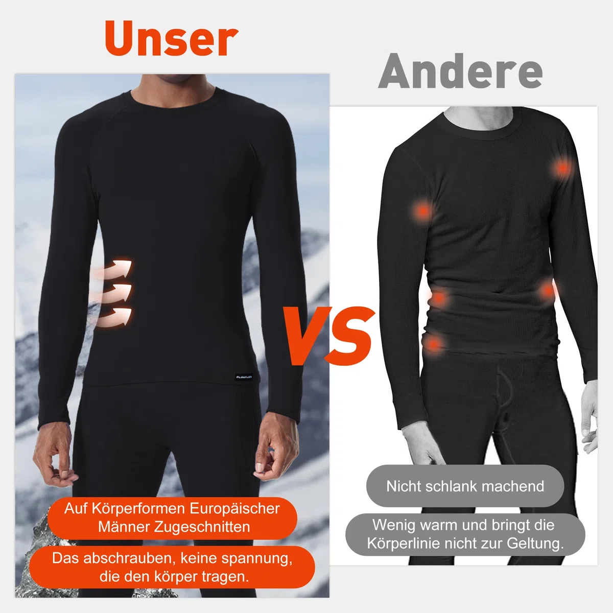 FlowFlex Funktionsunterwäsche Herren Set,Skiunterwäsche Männer Atmungsaktiv Thermounterwäsche für Joggen,Radfahren,Fußball,Skifahren,Motorrad
