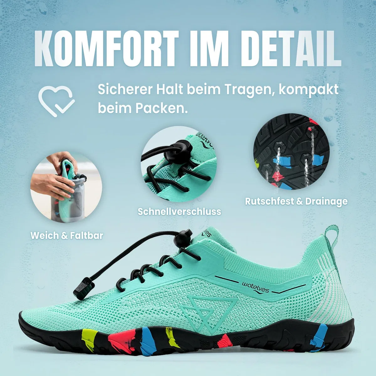 WateLves Badeschuhe Wasserschuhe Damen Herren Schnell Trocknende und Schnell Tragende Strandschuhe für Tauchen Surfen Wassersport Wandern Yoga Alltag 36-48EU