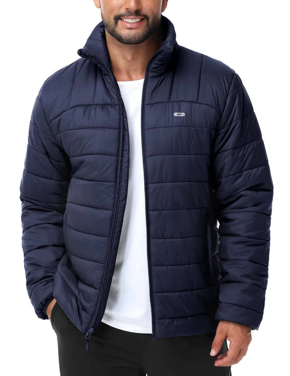 MIER Puffer Jacke für Herren Leichtgewicht isolierte Puffy Mantel mit Tasche Warme Winter gepolsterte Packbare Jacken, wasserdicht