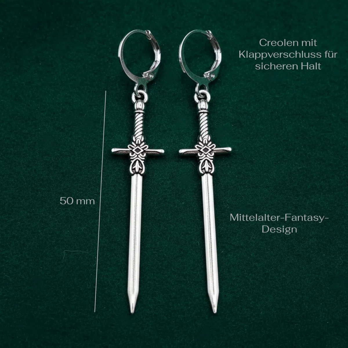 bySantana - 5cm Silber Schwert Ohrringe, Handgefertigt Fantasie Schmuck, Coole Geschenkidee, Mittelalter Dolch Ohrhänger