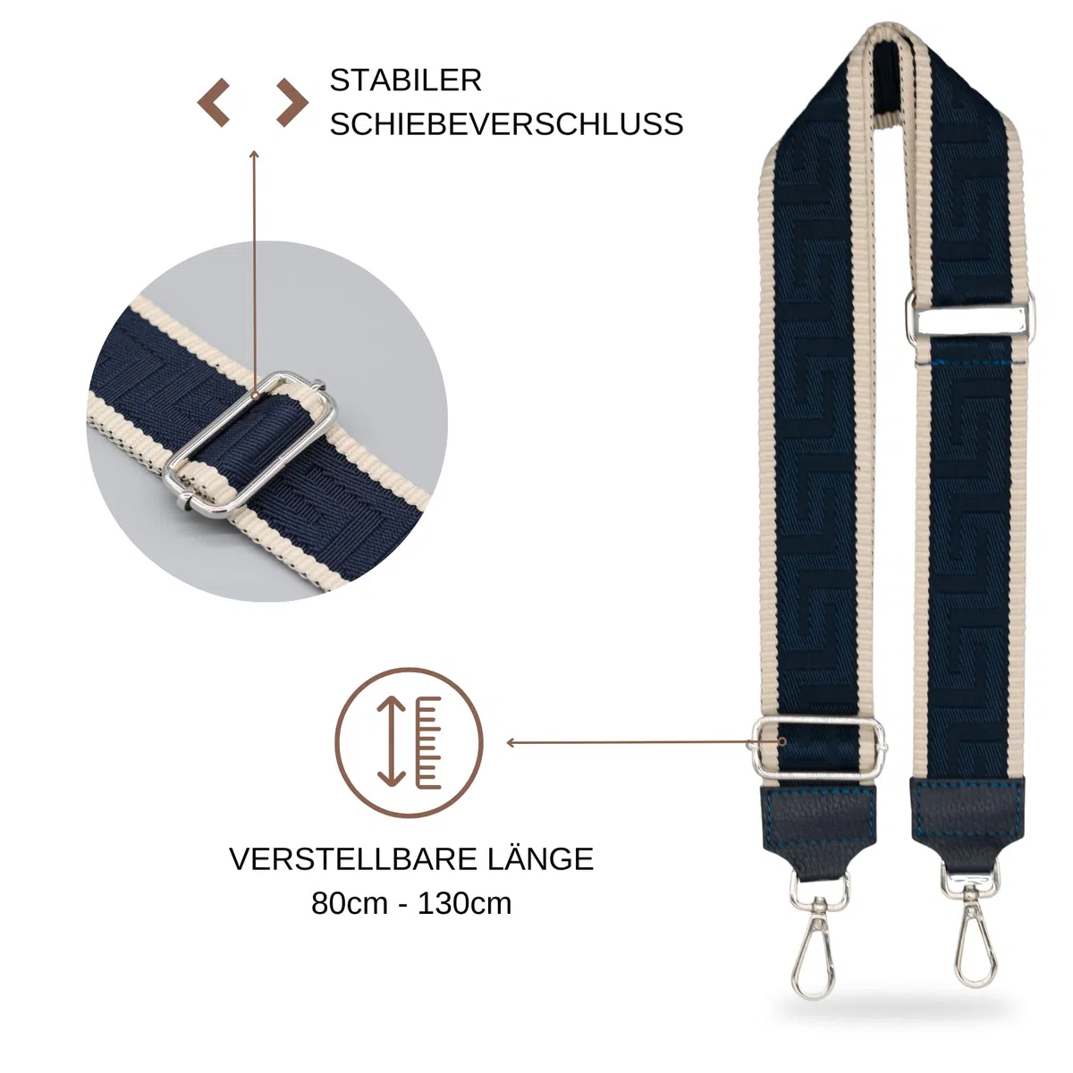 BRISE Taschengurt für Damen & Herren, 5 cm Breiter Schultergurt, Verstellbarer 80-130 cm Taschenriemen aus Polyesterstoff und Leder, Stylischer Riemen mit 360 Drehbarer Kopf, DIY-Zubehör