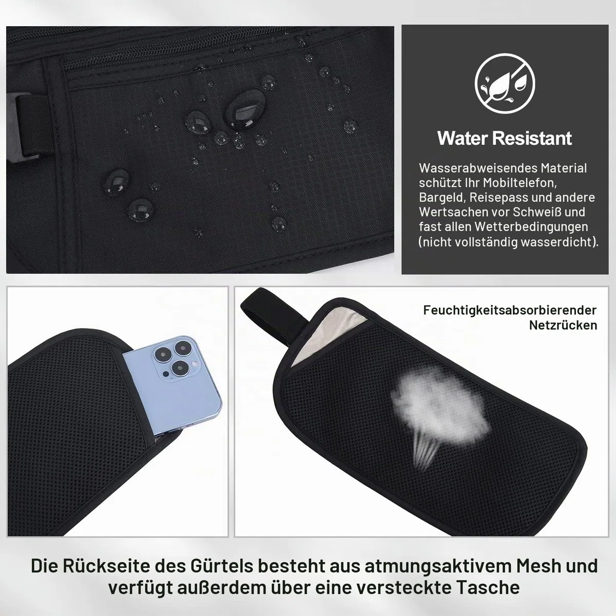 Geldgürtel für Damen und Herren,Die Bauchtasche zum Reisen Flach Mit RFID-Blocker Bauchtasche unter Kleidung tragbar