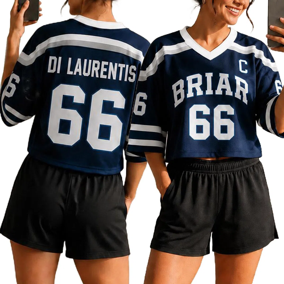 Off Campus Hockey Jersey Graham 44 & Logan 22 & Tucker 46 & Dean 66 Briar U Jersey Shirt Kurz V-Ausschnitt Cropped Streetwear Top