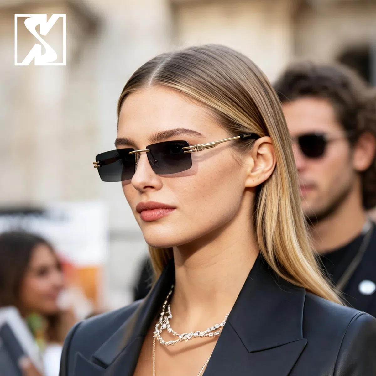 SHEEN KELLY Retro randlose Sonnenbrille für Männer Frauen Rechteck Ultra-Small Frame Sonnenbrille Durchsichtige Brille