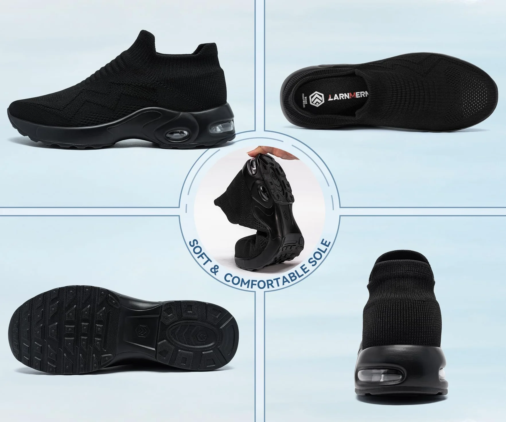 LARNMERN Arbeitsschuhe Damen Ultra Leicht Pflegeschuhe Frauen Hands-Free Luftkissen Berufsschuhe Pflege Atmungsaktiv Geruchsneutral Sicherheitsschuhe rutschfest mit Stahlkappe 35-42.5EU