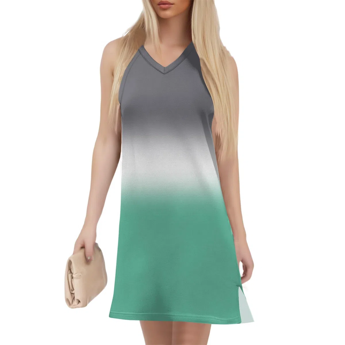 Ansenesna Shirtkleid Damen Sommer V Ausschnitt Sommerkleider Damen Leicht Und Luftig A Linien Kleider Kurz Ohne ärmel Tank Kleid Frauen Ärmellos Sommerkleid Farbverlauf Casual Strandkleid