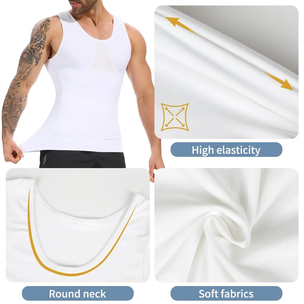 SLIMBELLE Body Shaper Herren Ärmellos Kompressionsshirt Shirt Figurformende Bauchweg Unterhemd Shape Untershirt Elastische Weste Schlank Miederbody Taillenformer Bauch Top Männer