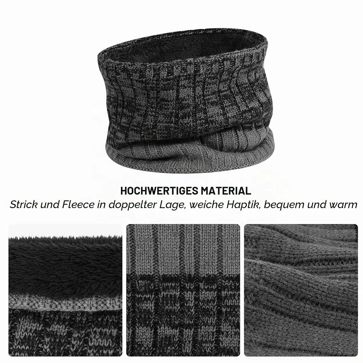 TAGVO 3in1 Winter Beanie Hut, Schal, Handschuhe Set,Ultraweiche elastische Verdickung Vlies Innenfutter Strick Beanie Cap Neck Warmer Warme Strickmützen, Mütze, Schal & Handschuh-Sets für Damen Herren