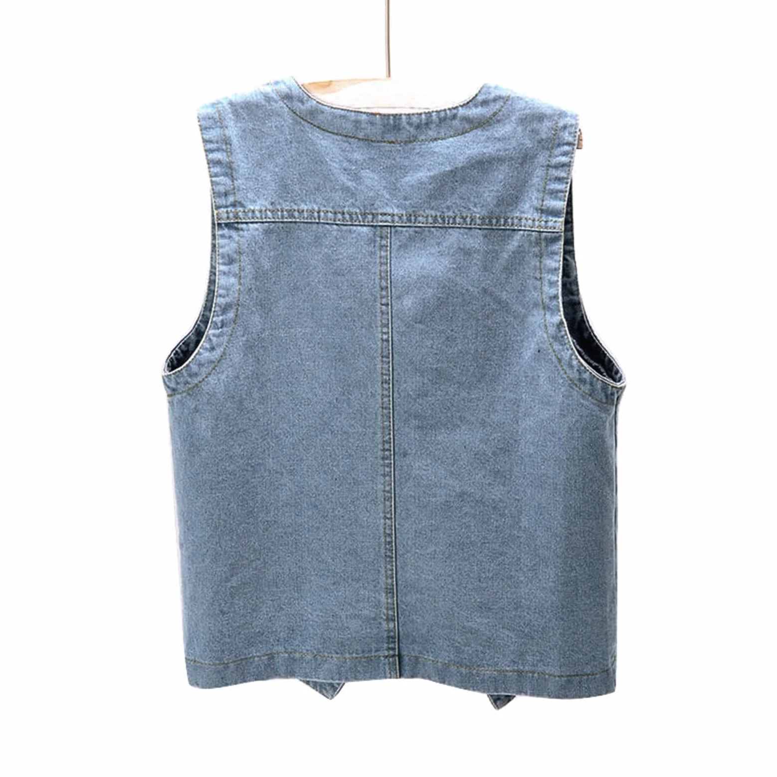 Generisch 2025 - Ärmellose Damen-Jeansweste Denim mit V-Ausschnitt Knopfleiste Winter Mantel Für Gefüttert (Blue, XXL)