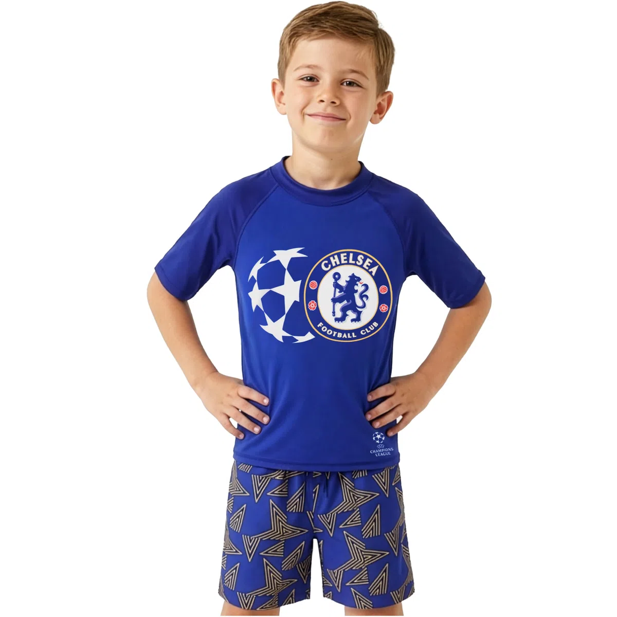 Chelsea FC Badeanzug Set Jungen Teenager 5-14 Jahre, Kurzarm Badehose und Rashguard, UPF 50+ Bademode für Strand Pool Urlaub, Fußball Geschenke