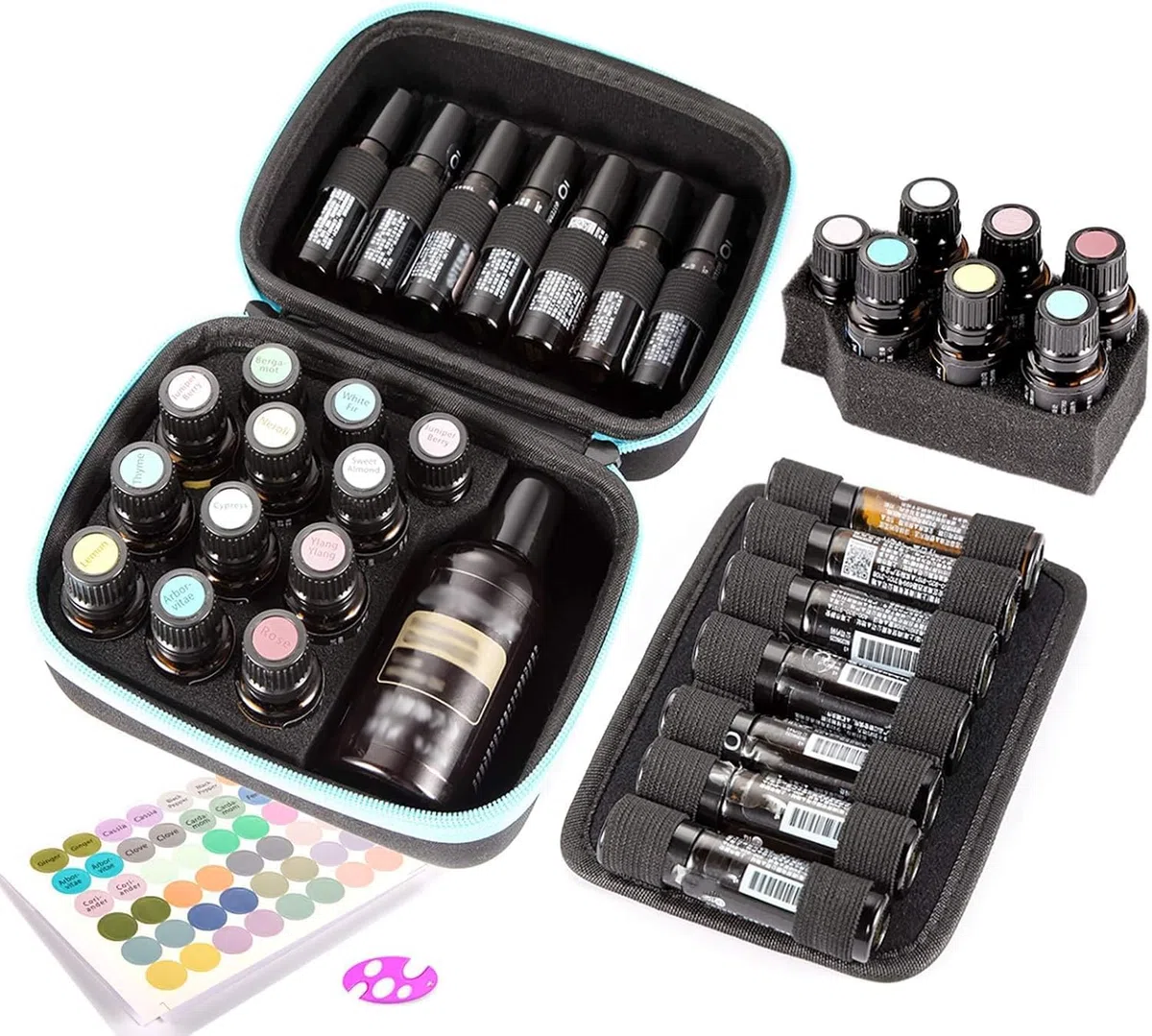Aufbewahrungsbox mit Griff für ätherische Öle 44 Slots Schwarz ätherische Öle Aufbewahrungskoffer tragbare ätherisches Öl Travel Box Halter Organizer