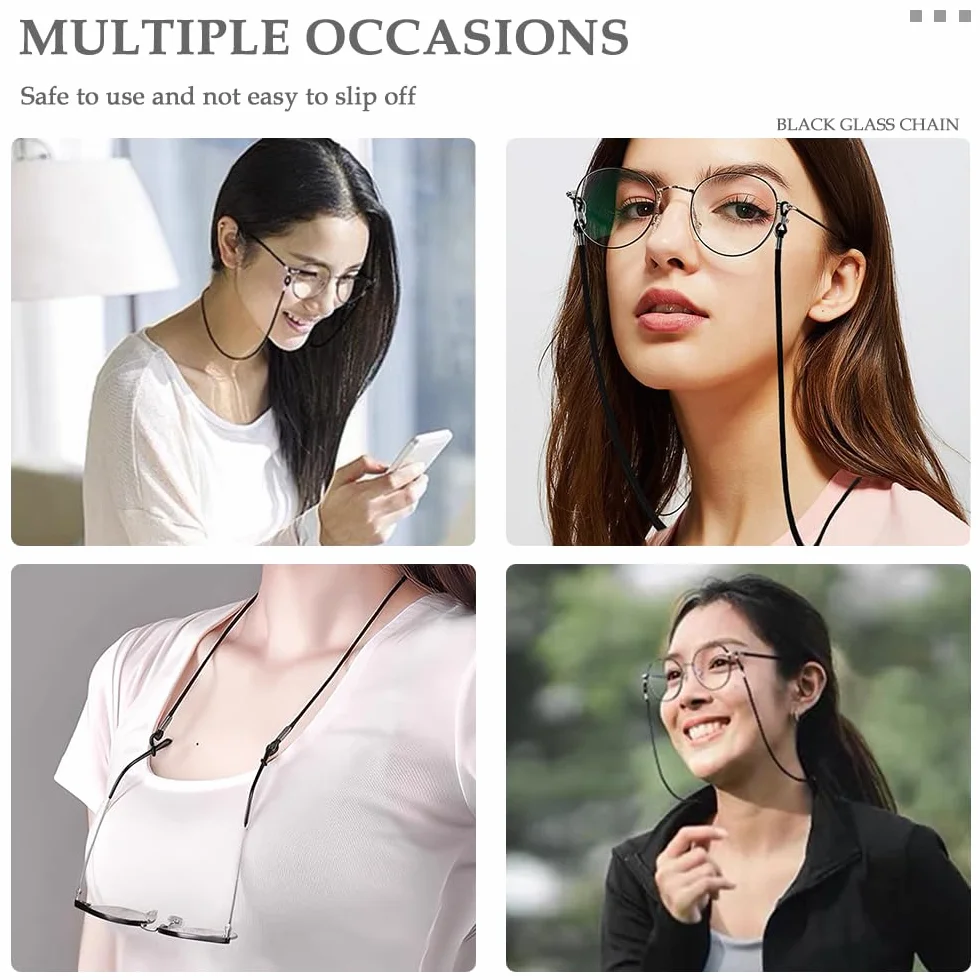 3 Stück Universal Brillenband aus Leder für Sonnenbrille - Brillenbänder Brillenkette Schwarz Einstellbarer Brille Cord für Damen und Herren