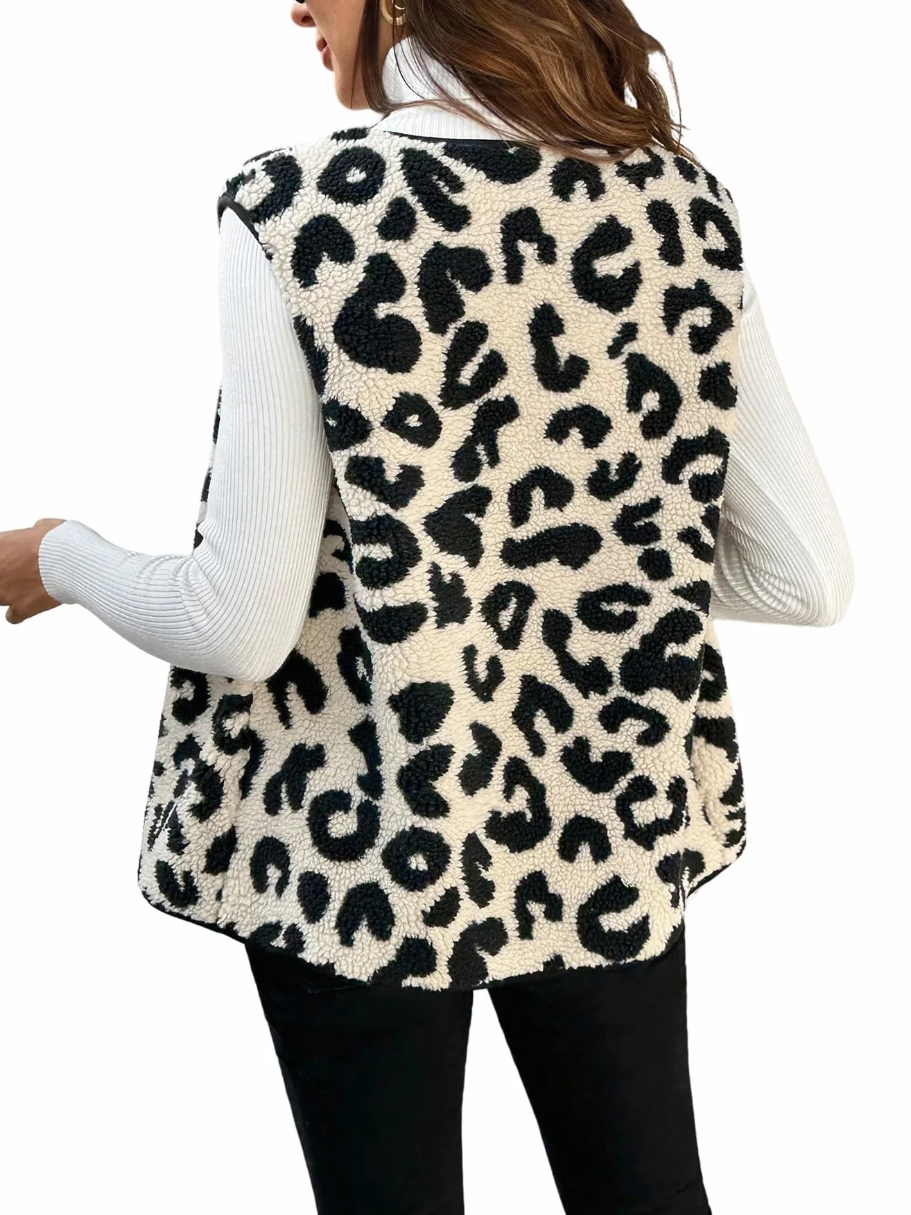 GORGLITTER Damen Schwangeren Westen Teddyjacke Ärmellose Leoparden Westejacke Leicht Teddy Fleecejacke mit Knöpfleite Herbst Outfit