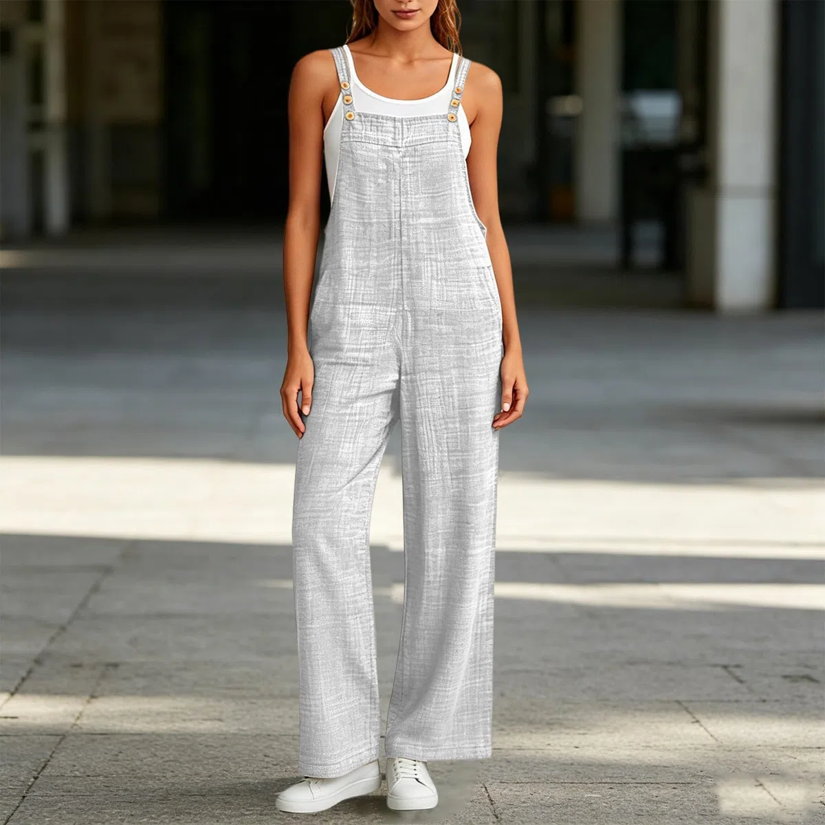 Latzhose Damen Sommer Baggy Freizeit Lang Elegant Retro Loose Breite Beine Jumpsuit Playsuit Overall Dungarees Hosen mit Taschen,Jumpsuit Damen Sommer Elegant S-XXL