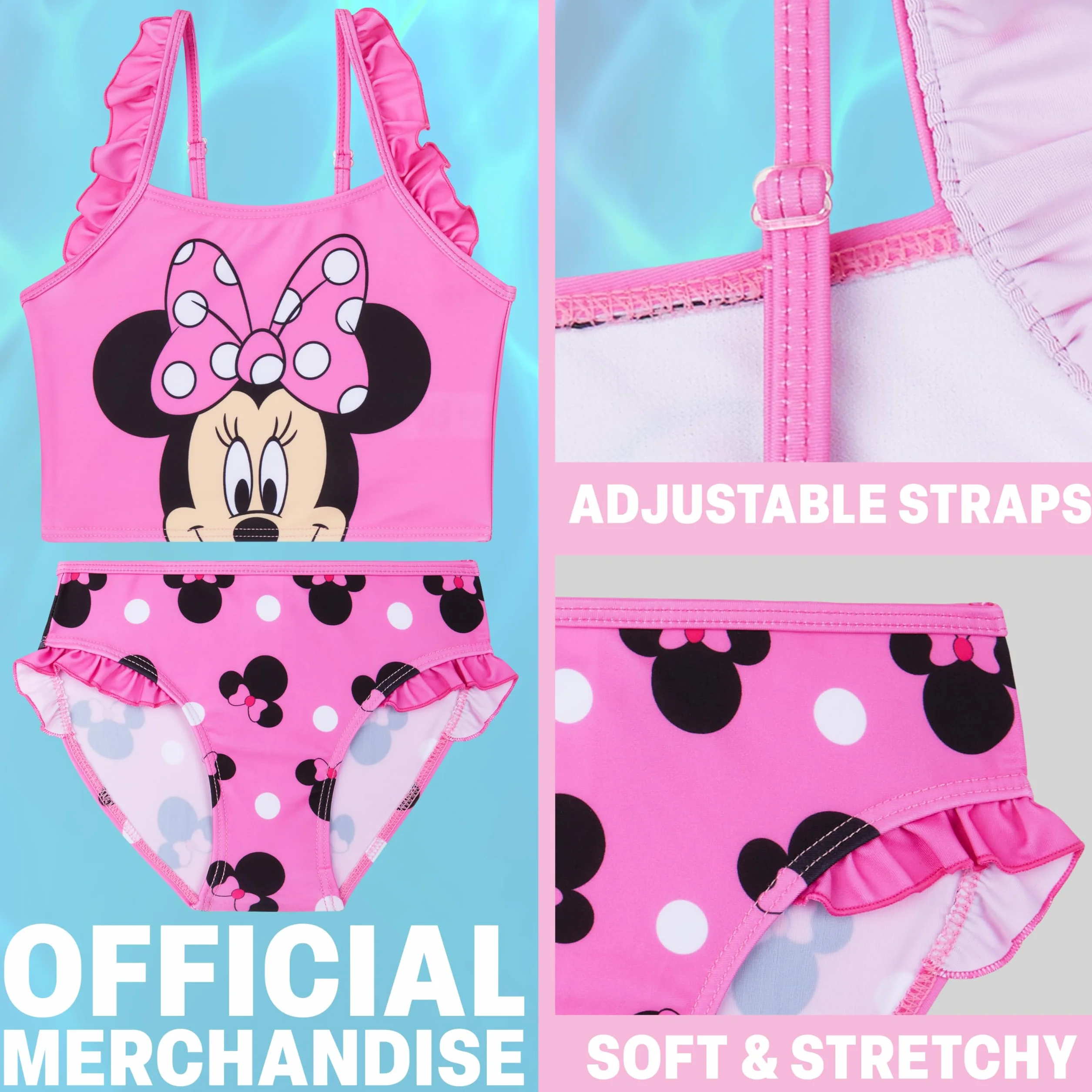 Disney Stitch | Minnie Mouse Bikini Mädchen Badeanzug, Elastisch & Verstellbar, Sommer Bademode Tankini Set Zweiteilig, Geschenke für Kinder