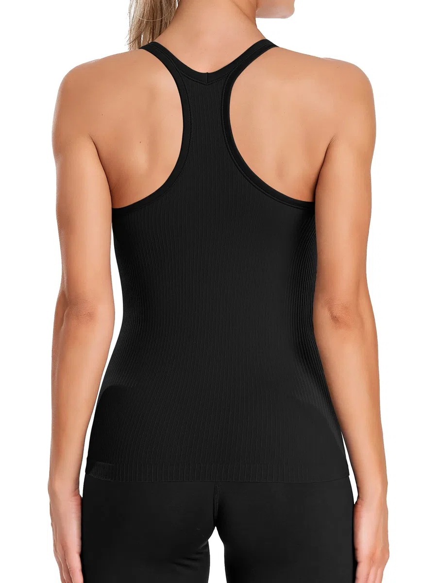 Charmo Tank Top Damen Sommer Top mit integriertem BH Eng Sporttop Racerback Sportshirt mit Rundhalsausschnitt
