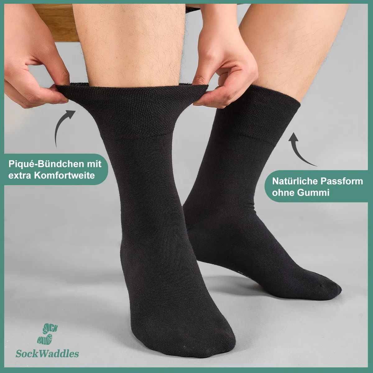 SockWaddles 6 Paar Diabetikersocken ohne Gummibund & ohne Naht 97% Baumwolle, Diabetiker Socken mit Komfortbund Hautfreundlich & Atmungsaktiv baumwollsocken für Damen Herren