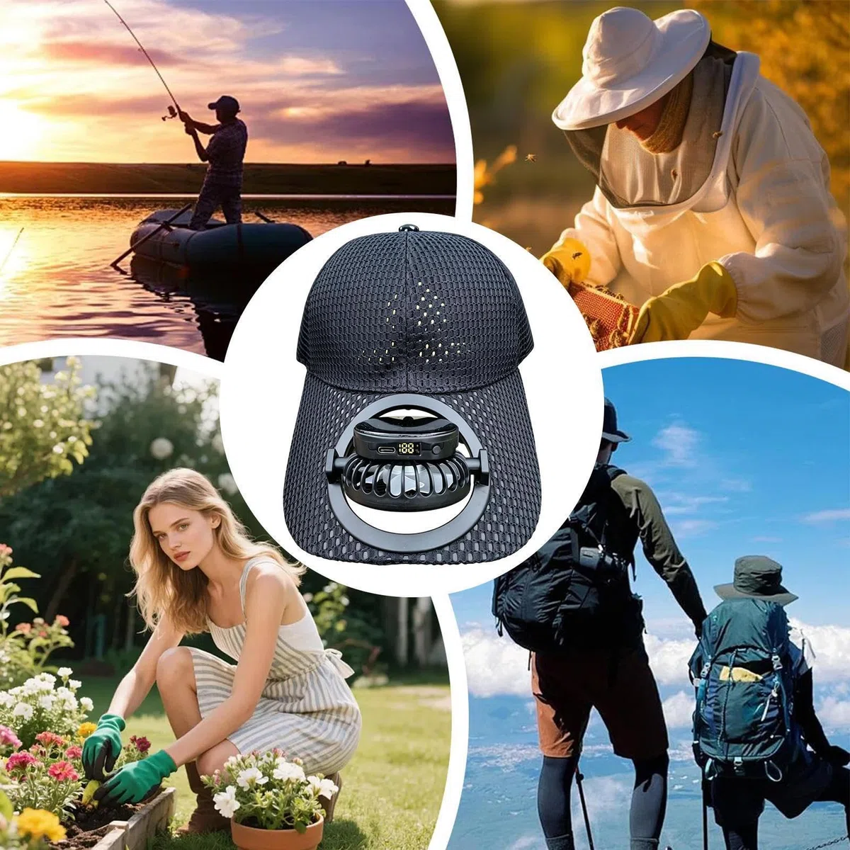 Sonnenhut mit Ventilator – 3 Geschwindigkeitsstufen für Damen und Herren, UV-Schutz, Sonnenhut mit Ventilator für Herren, für Outdoor, Camping, Wandern, Radfahren, Sommer, Strand, Urlaub, Sport