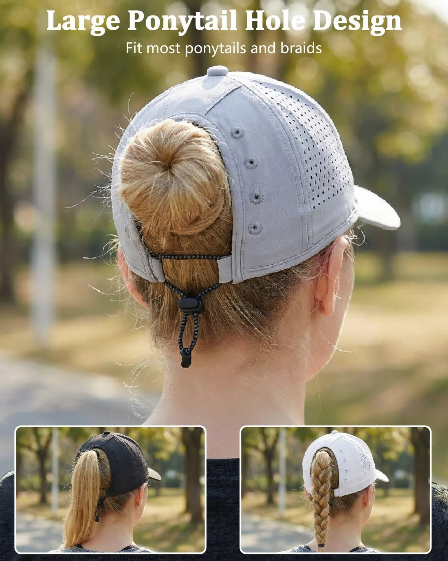 GADIEMKENSD Damen-Sporthut mit großem Pferdeschwanzloch, Performance Pferdeschwanzhut Lauf-Baseballkappe, faltbares unstrukturiertes Design, leicht, atmungsaktiv, ohrfreundlich