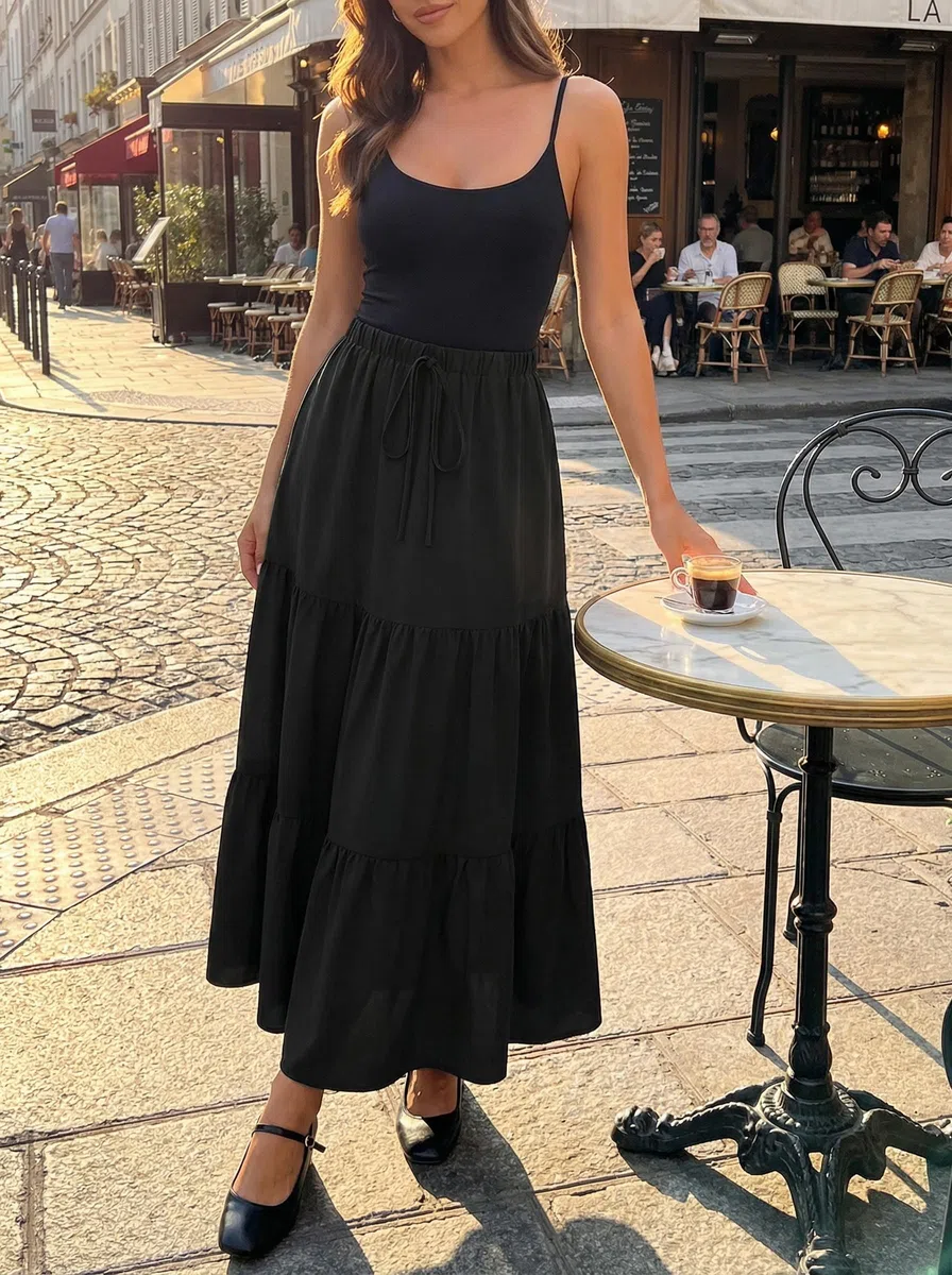 WERFORU Langer Rock Damen mit Taschen Hohe Taille mit Elastischem Bund Röcke Elegant Maxirock Lang Sommerrock