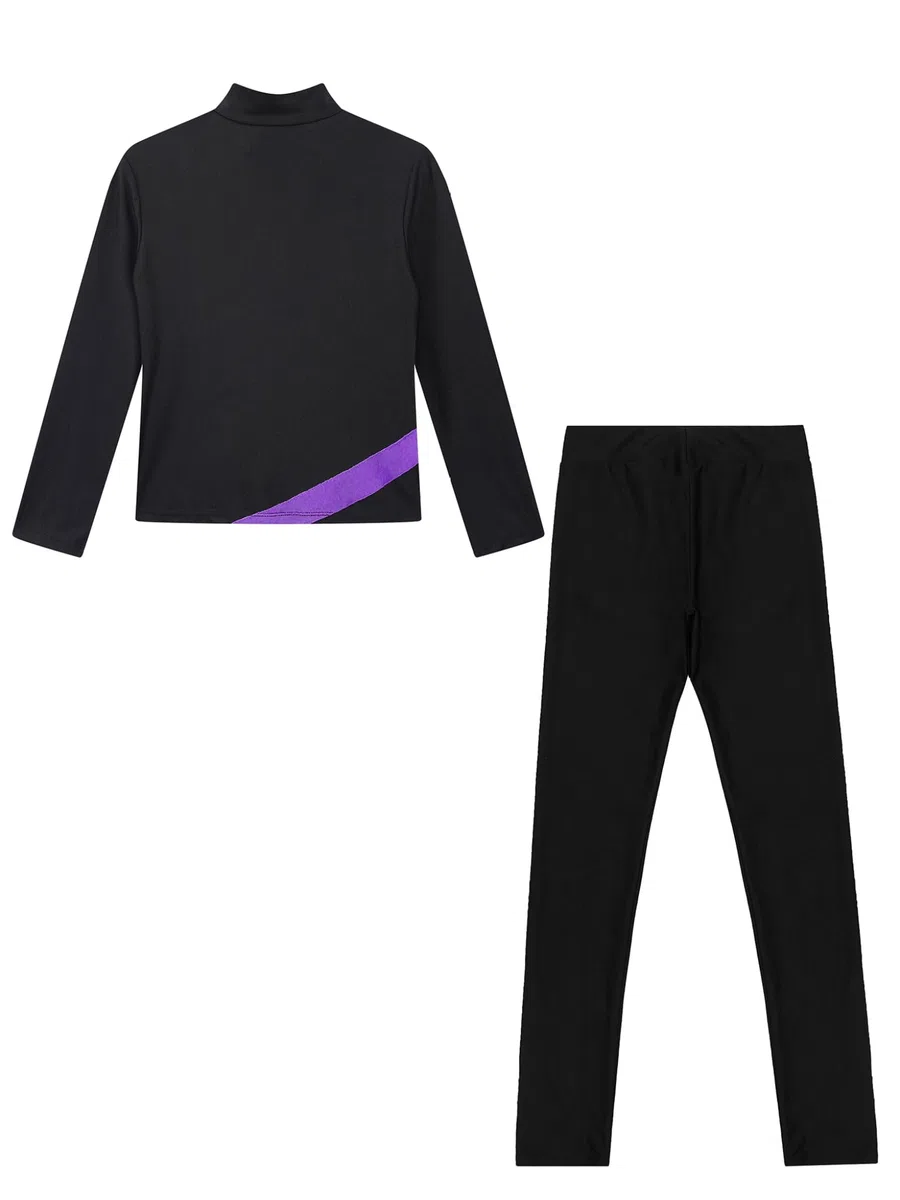 Mädchen Sport Set Eiskunstlauf Anzug Glitzer Jacke + Eislaufhose Leggings Trainingsanzug Sportanzug Tanzanzug