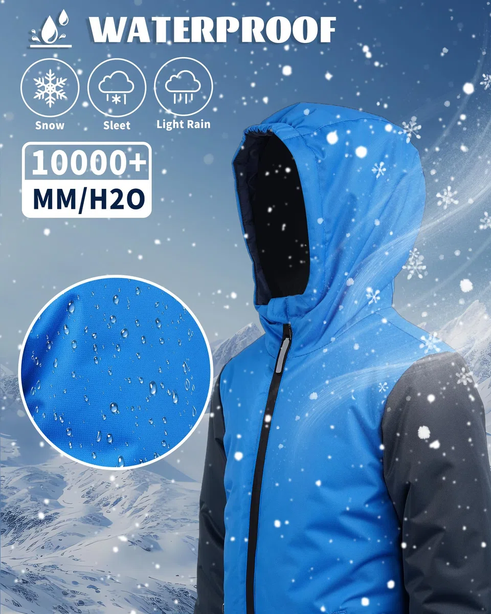 Owntop Schneeanzug Kinder Unisex, Schneeoverall Mädchen Jungen, Winddicht Wasserdicht Skianzug mit Kapuze Reißverschluss (Blau,110)