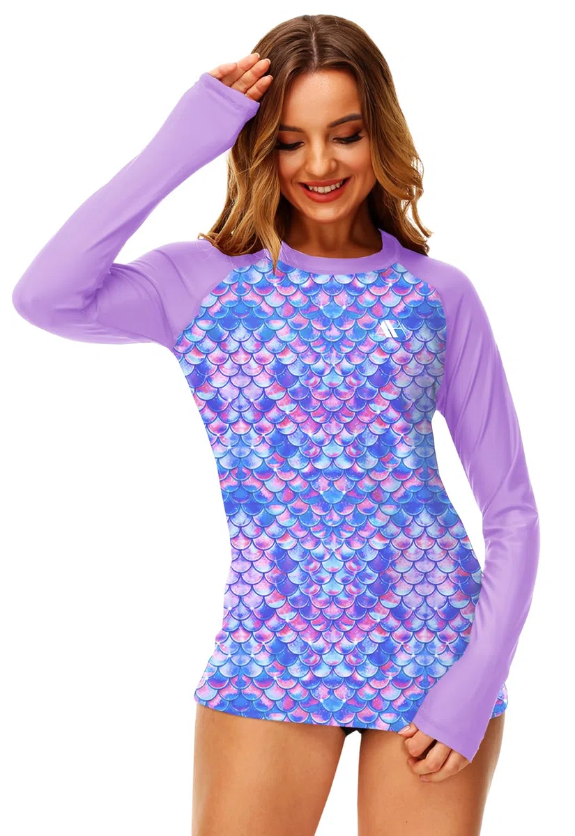 Damen UV Shirt Langarm Rashguard UPF 50+ Schwimmshirt Schnelltrocknend Badeshirt S-XXL