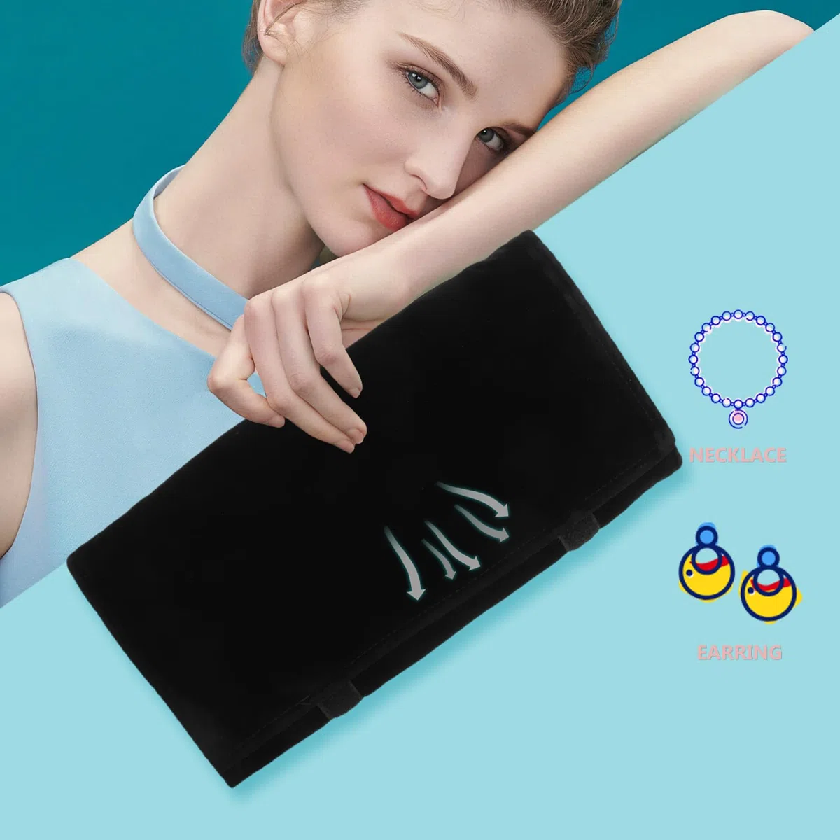 YARNOW Faltbare Schmuckrolle Reiseschmuck Rolltasche Faltbare Halskette Organizer Rolle Flanell Schmuck Aufbewahrungstasche für Halsketten Armb?nder Ohrringe Schwarz Schmuck Veranstalter Box