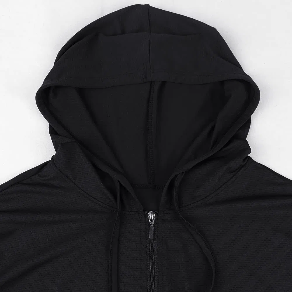 Damen Lange Ärmel UPF 50+ Sonnenschutz Jacke Mit Kapuze Fitness-Shirt mit Taschen YogaDurchgehender Reißverschluss Sportlich