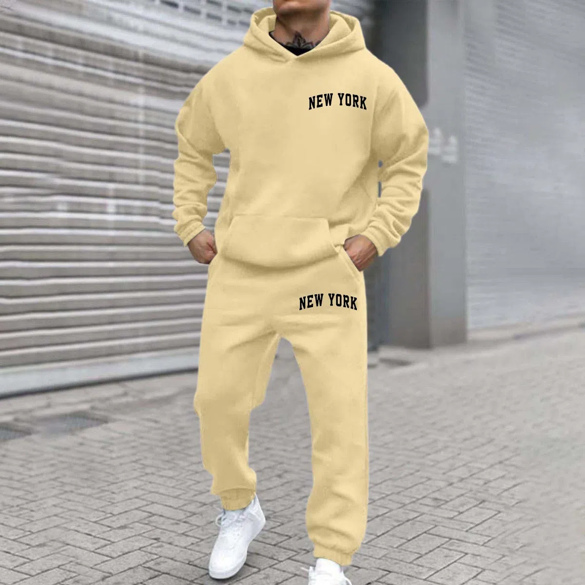 Herren Jogginganzug Einfarbig Zweiteiler Set Trainingsanzug Freizeitanzug mit Sweatshirt und Jogginghose Baumwolle Tracksuit Casual Outfit