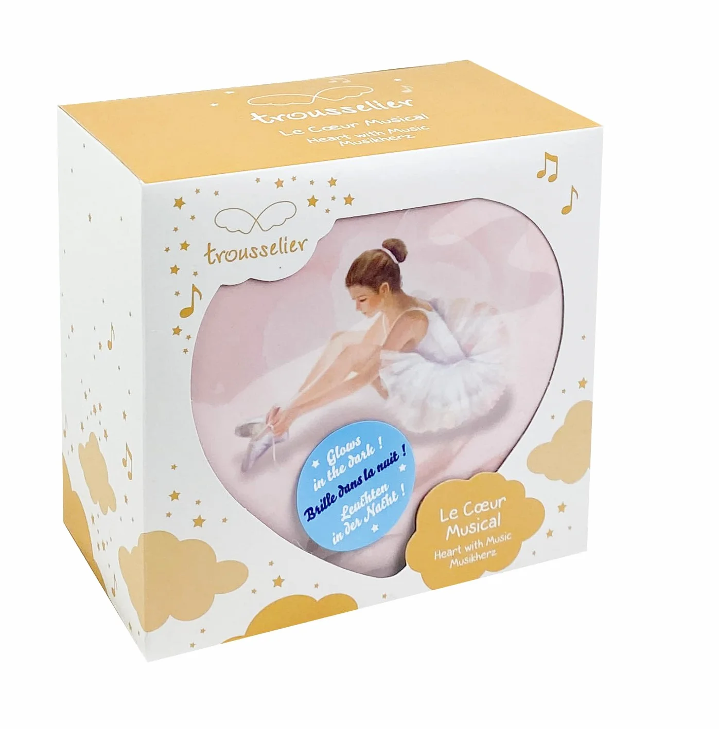 Trousselier 6230974 Musikspieluhr in Herz-Form, Ballerina, nachtleuchtend, Spieldose für Kinder