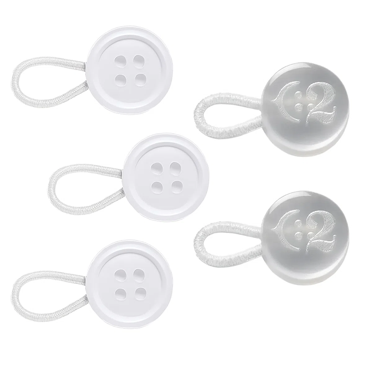 C2 5 Stück Hemdknopf-Erweiterungen in gemischten Größen, Weiß - Fügt bis zu 3 Größen hinzu (1,3-2,5 cm) - 10 mm Knöpfe (16L) - Elastische Kragen & Manschettenverlängerung (S/M/L)