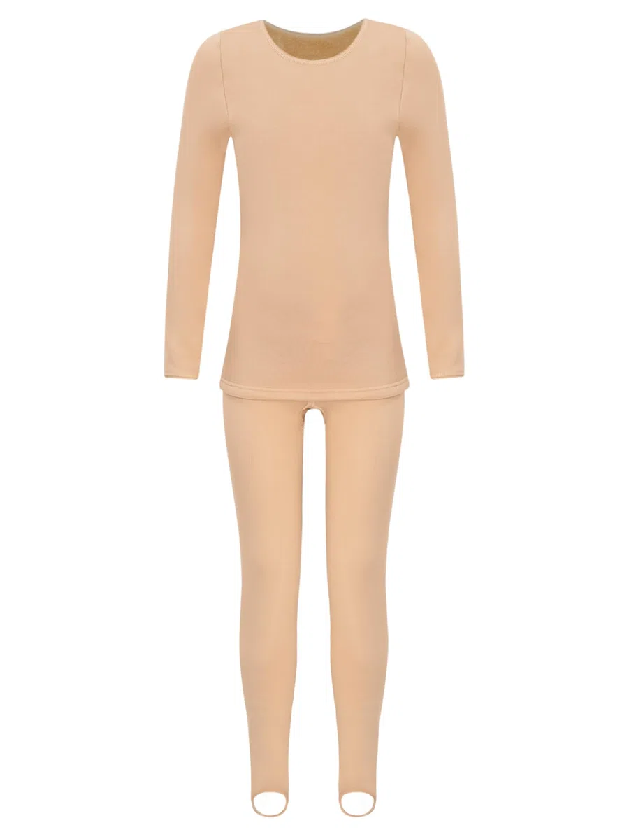 Mädchen Thermounterwäsche Set Innenfleece Langarm Oberteil Strumpfhose Mit Fuß/Steigbüge Kinder Unterwäsche Set Für Ballett Tanz Täglich