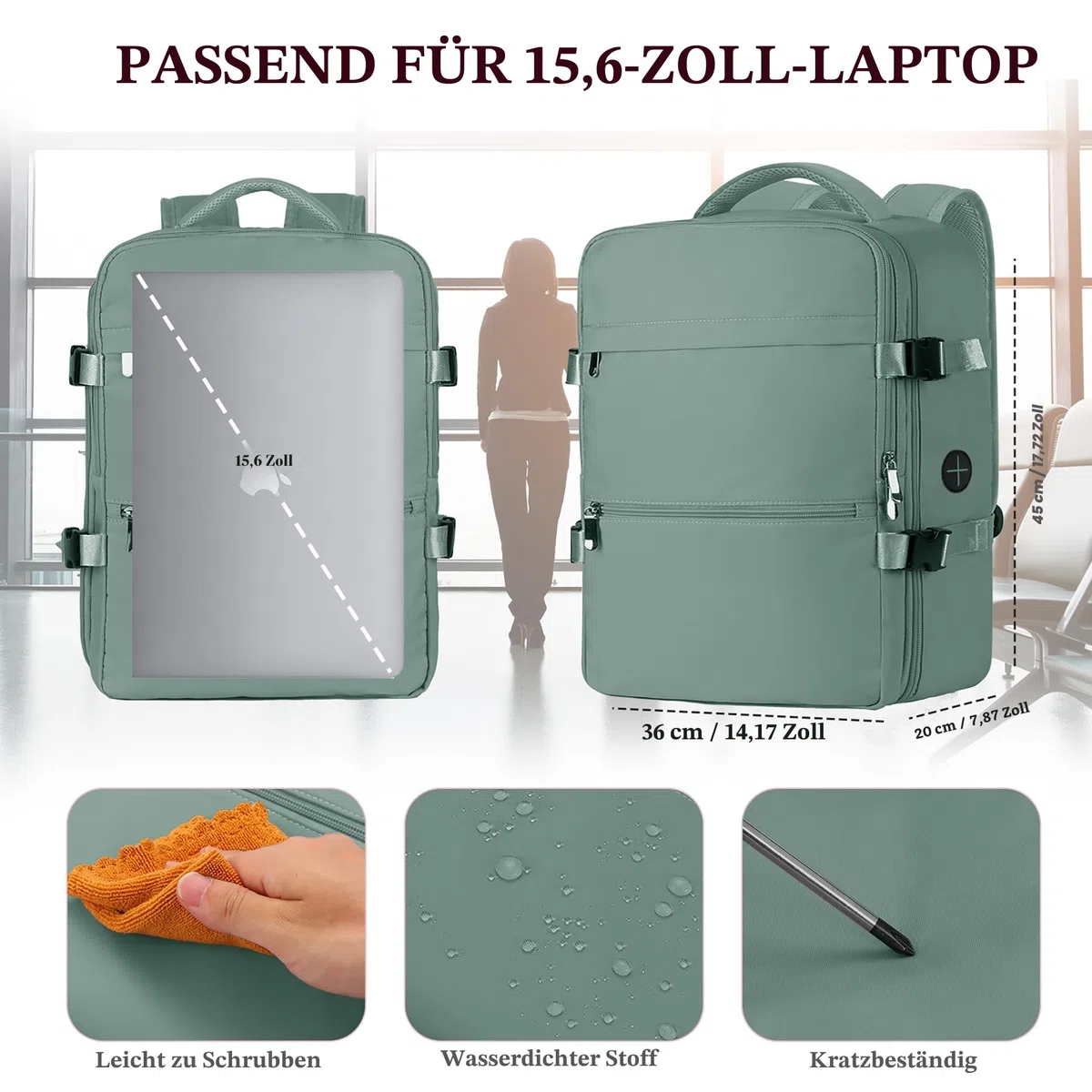 WOUIYO für Easyjet Handgepäck 45x36x20 Rucksack Handgepäck Flugzeug Reiserucksack 15.6 Zoll Laptop Backpack mit USB-Loch, Reisetasche Cabin Bag Business Arbeit für Herren Damen