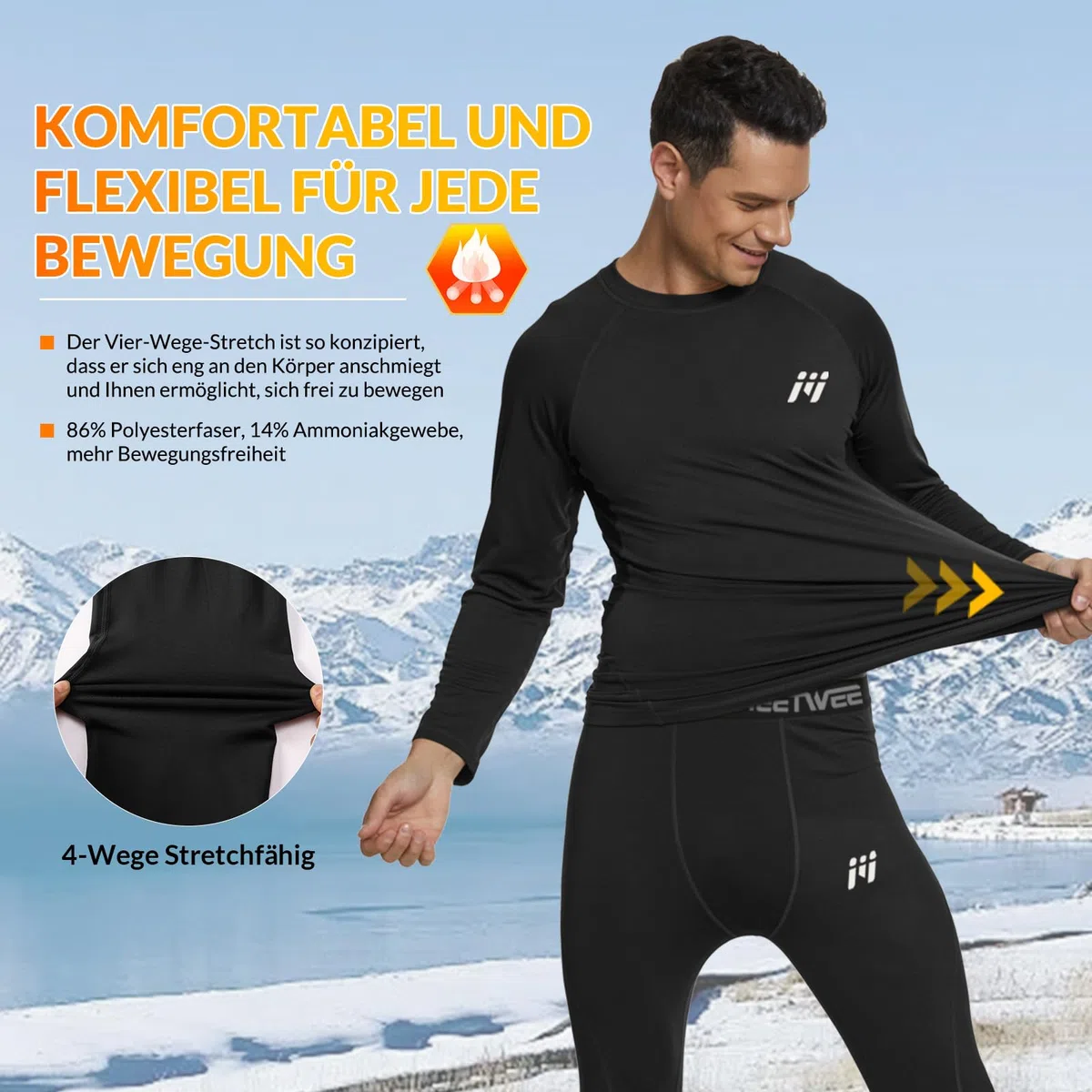 MEETWEE Herren Thermounterwäsche Oberteile, Thermoshirt Langarm Kompressionsshirt Funktionsshirt Atmungsaktiv Thermounterhemd Männer Sportshirt für Running Fitness Gym
