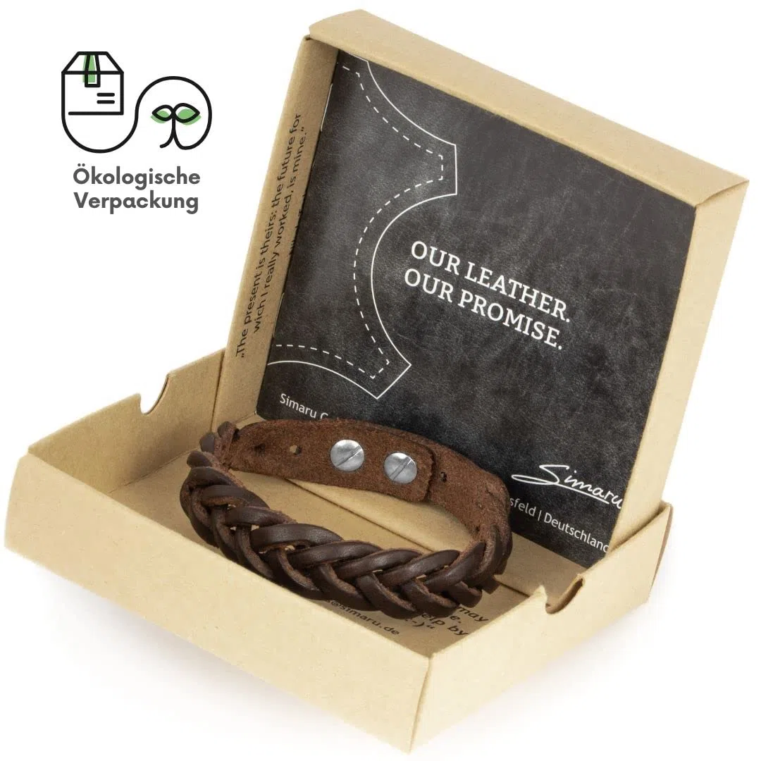 Simaru Lederarmband Herren, echtes Leder pflanzlich gegerbt, Geflochtenes Herrenarmband, Armband für Männer größenverstellbar & robust