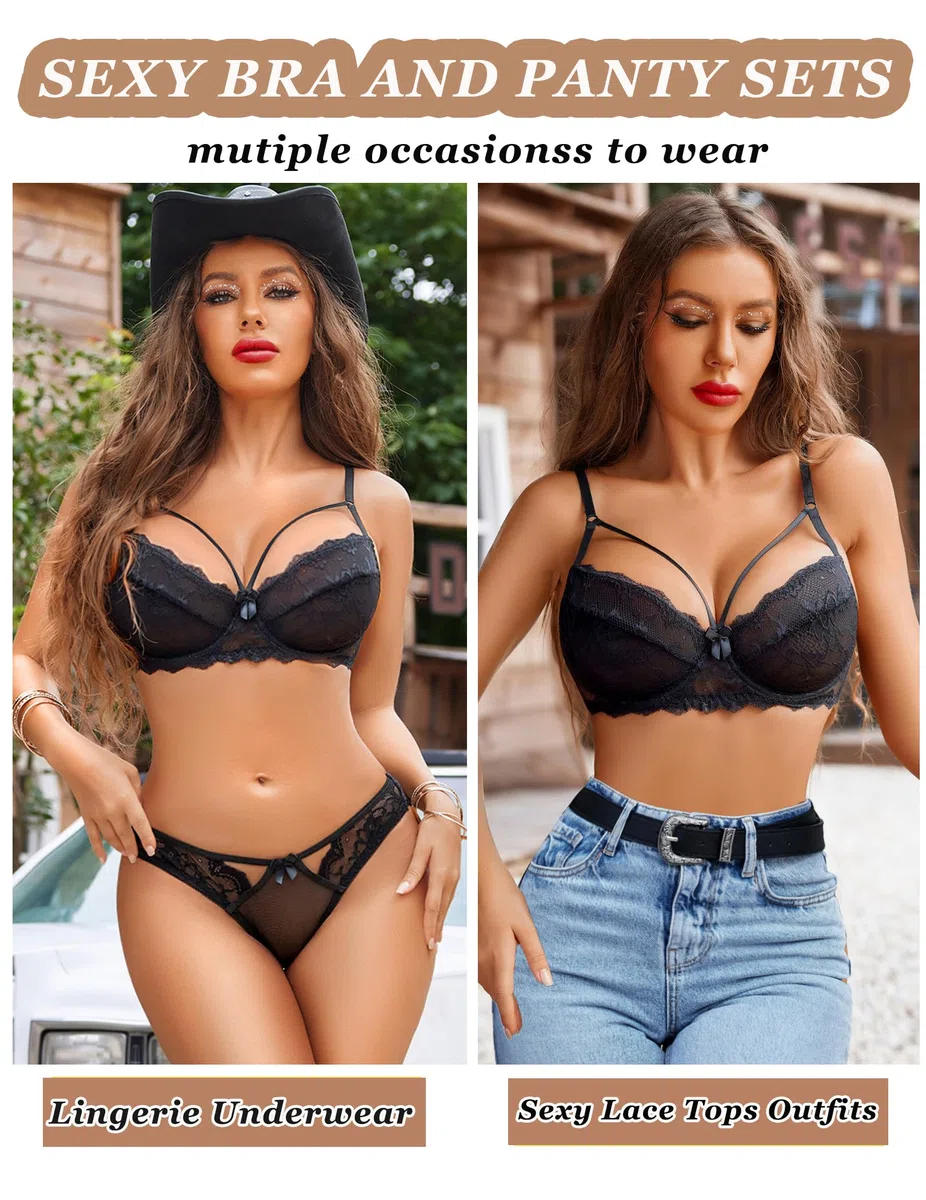 Avidlove Damen Spitze Dessous Set Sexy Unterwäsche Mit Bügel-BH und Slip Push up Lingerie Set V-Ausschnitt Babydoll Reizwäsche Outfits