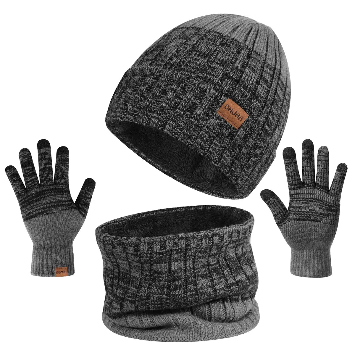TAGVO 3in1 Winter Beanie Hut, Schal, Handschuhe Set,Ultraweiche elastische Verdickung Vlies Innenfutter Strick Beanie Cap Neck Warmer Warme Strickmützen, Mütze, Schal & Handschuh-Sets für Damen Herren