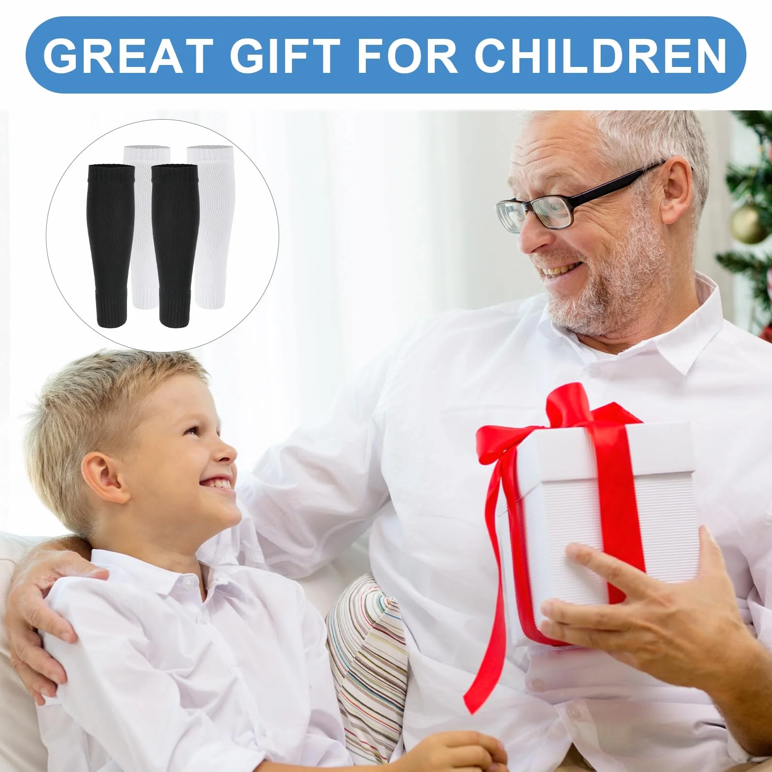 Tyqour 2 Paar Stutzen Kinder Fußball, Unisex Stutzen Ohne Socken, Fußball Sleeves Tubes Sportsocken Weiß Schwarz Fussball Socken Kinder Atmungsaktive Football Socks für Anfänger und Jugendliche