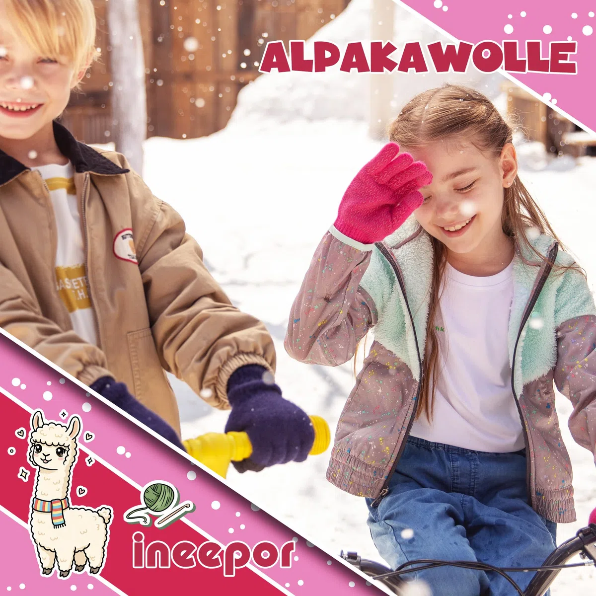 ineepor Unisex Handschuhe Kinder Fleece für Jungen Mädchen - Touchscreen Thermo Winter Kinderhandschuhe Warm & Gefüttert, Wolle Strickhandschuhe Flauschig Kuschelig für 3-12 Jahre