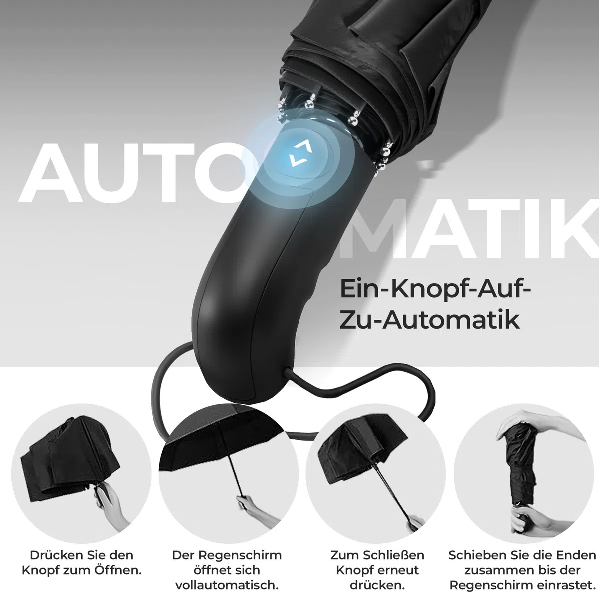 Regenschirm Taschenschirm Sturmfest + Auf-Zu Automatik & Schirm-Tasche, Schwarz | Herren Damen Reiseschirm - Kompakt Stabil, Teflon Wind- & Regen- Dicht | Taschenregenschirm Golfschirm Umbrella
