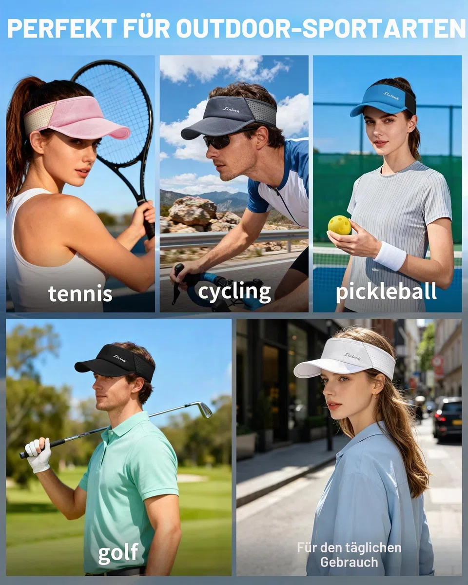 Visoren Cap Damen und Herren - UPF 50+ Sonnenblende mit Maschen, Schweißableitung Schirmmütze für Sommer Outdoor Tennis Radfahren