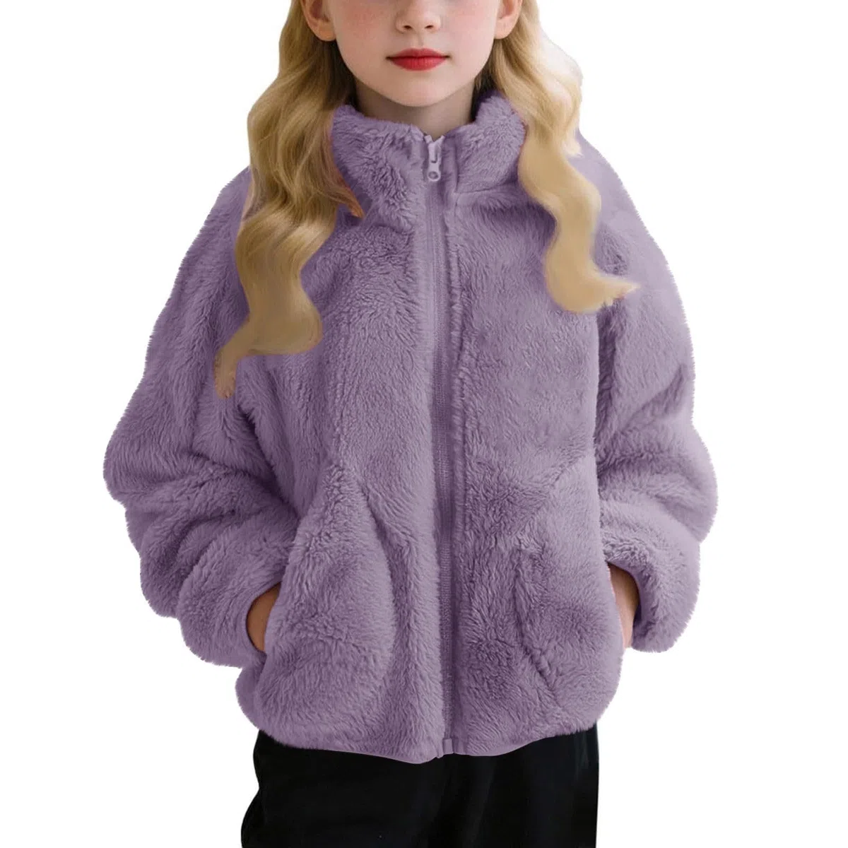 Kinder Modisch Fell Jungen Mädchen 2025 Herbst Winter Gefüttert Leicht Warm Einfarbig Jacke Outdoor Sportlich Niedliche Mantel