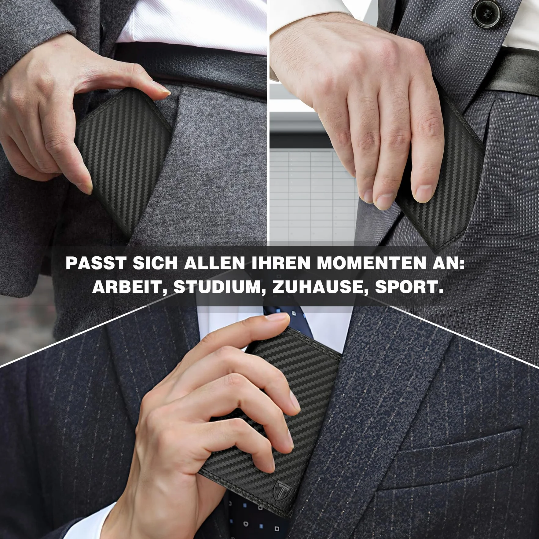 TEEHON Herren Geldbörse aus Karbonfaser-Leder mit RFID-Blocker, 13 Kreditkartenfächer, 1 Großem Münzfach, 2 Geldscheinfächer, Geräumiger Portemonnaie Portmonee Geschenk