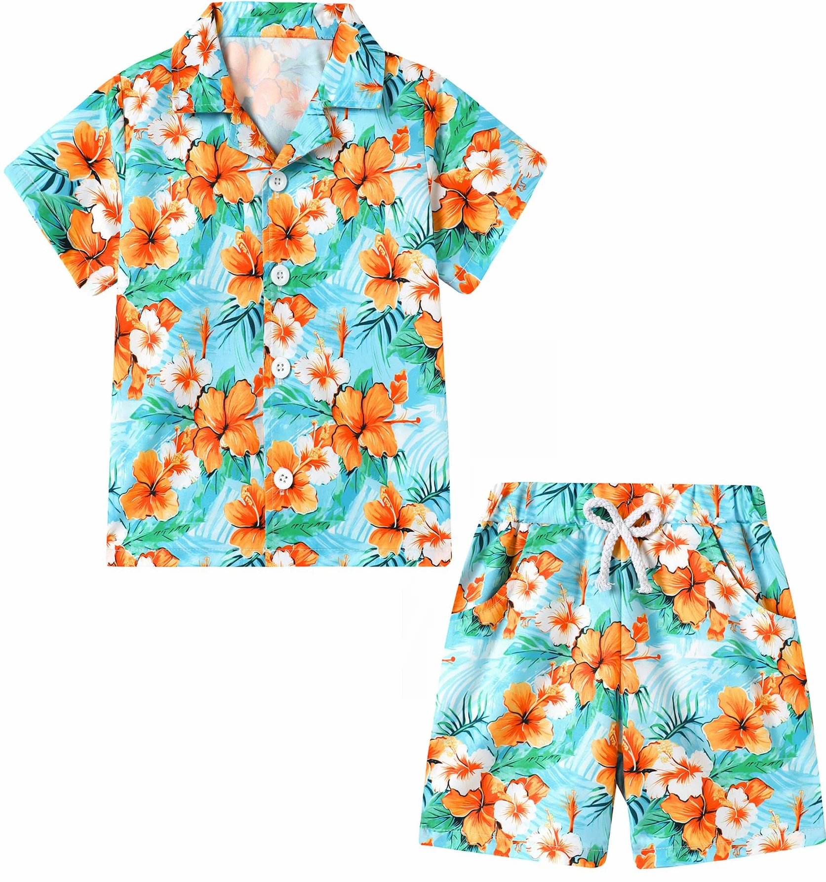 ZOEREA Jungen Kurzarm Strandhemd Set, Hawaii Design Strandshorts, Sommer Schnell Trocknend Bekleidung 6-7 Jahre
