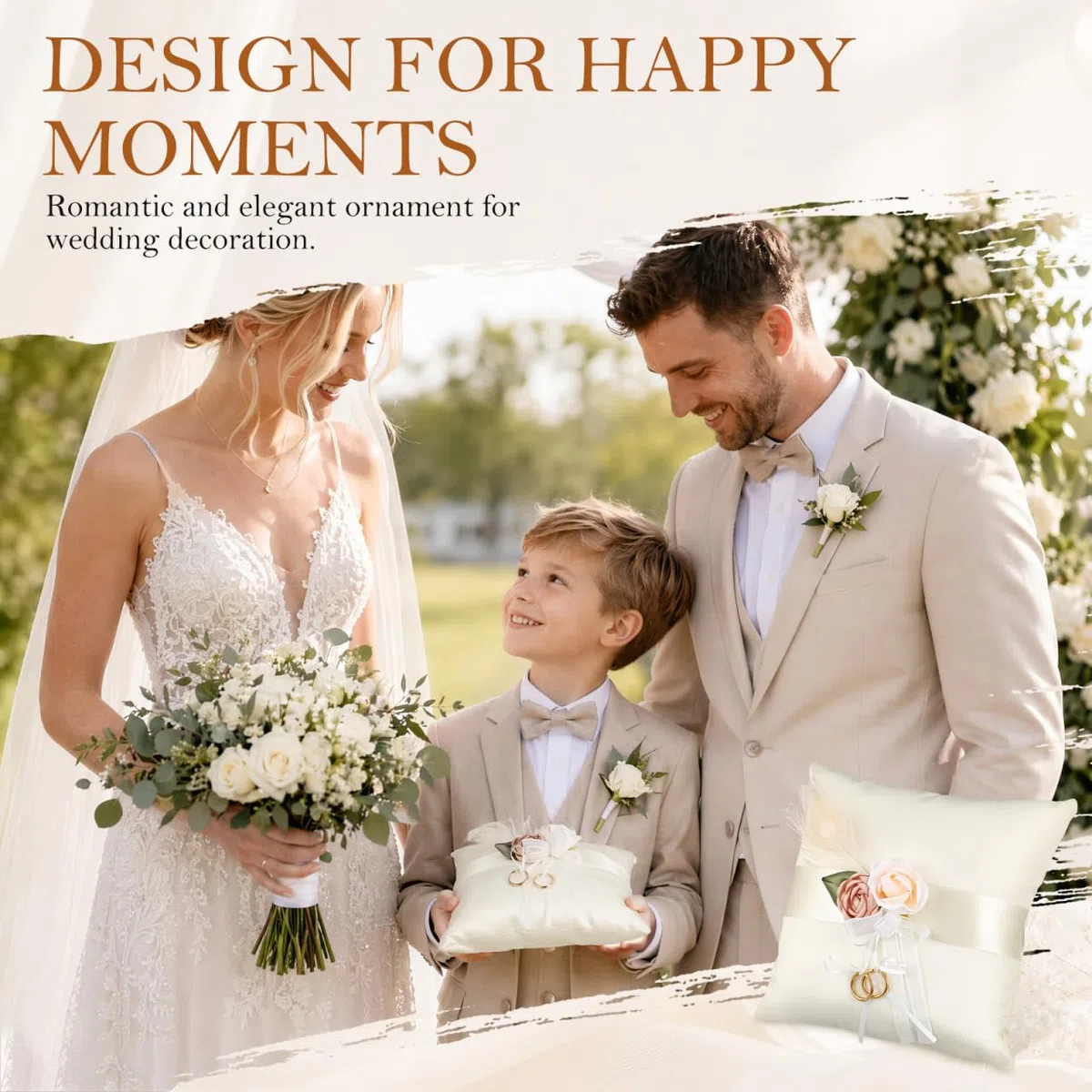 CLISPEED Satin Ringkissen zur Hochzeit Kleines Florales Ringhalter Kissen aus Weichem Satin Brautringkissen für Zeremonie und Schmuck